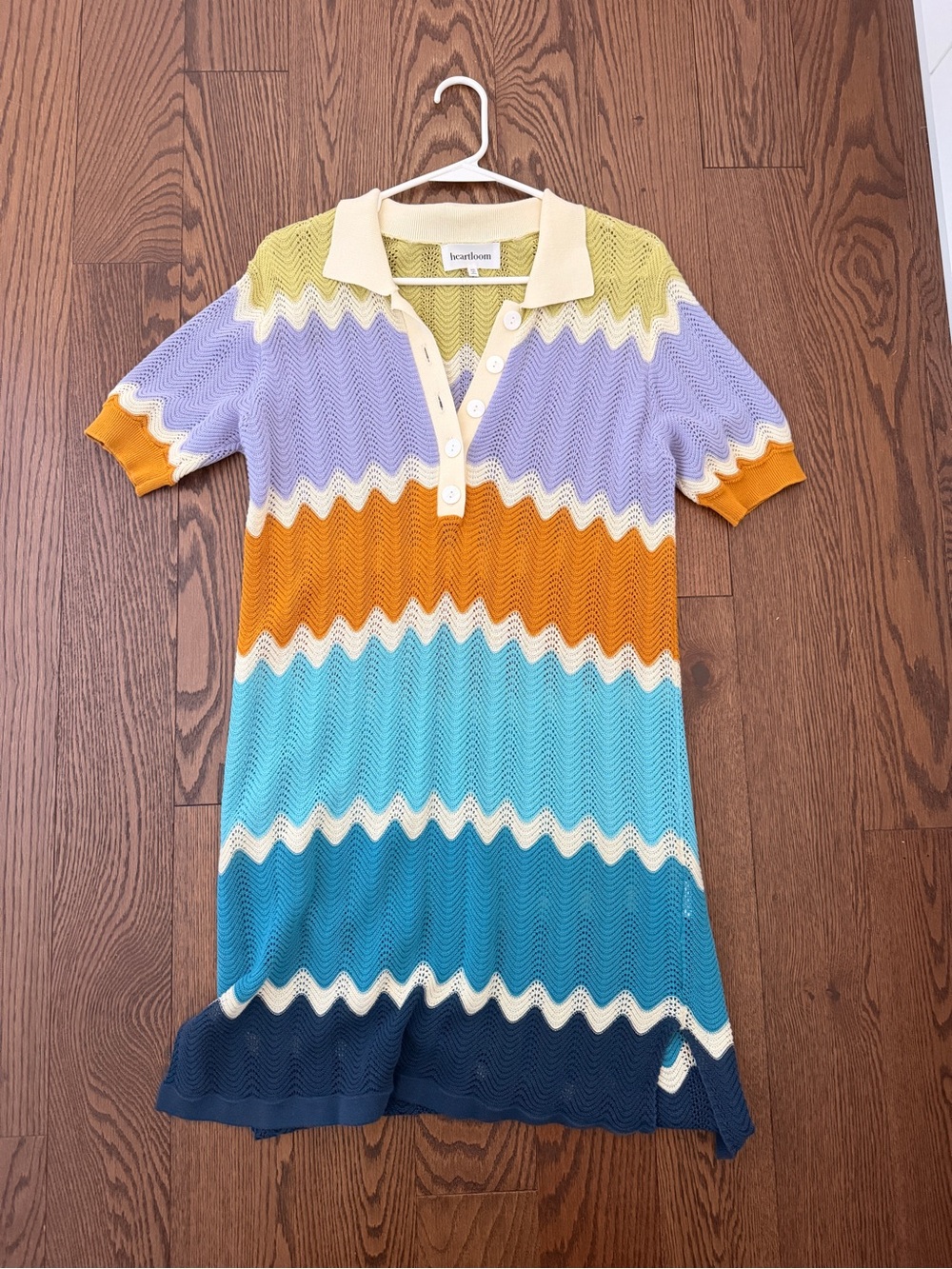 Heartloom Multicolor Zigzag Knit Polo Dress — Lavender, Mustard, Teal, Navy